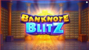 Tampilan visual slot Banknote Blitz dengan tema brankas mewah dan simbol uang tunai.