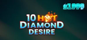 Tampilan visual slot 10 Hot Diamond Desire dengan simbol buah dan berlian yang menyala